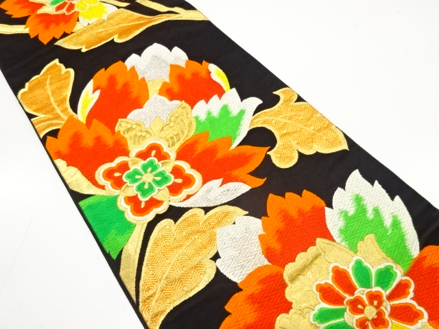 JAPANESE KIMONO / ANTIQUE FUKURO OBI / SILK / WOVEN CHINESE FLOWER